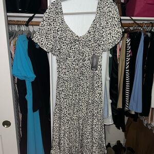 Blush Black and White Floral Midi Dress